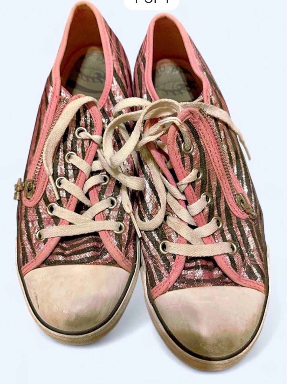 Gotta Flurt Pink Metallic Stripe Low-Top Lace-Up Sneakers